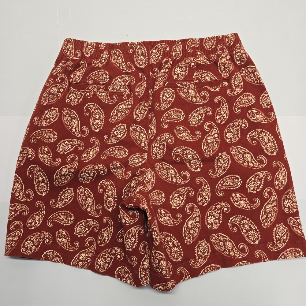 Lands End Womens Size 4 Mid Rise Paisley Shorts Rust Red Elastic Waist Cotton